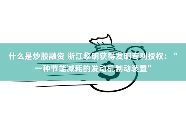 什么是炒股融资 浙江黎明获得发明专利授权：“一种节能减耗的发动机制动装置”